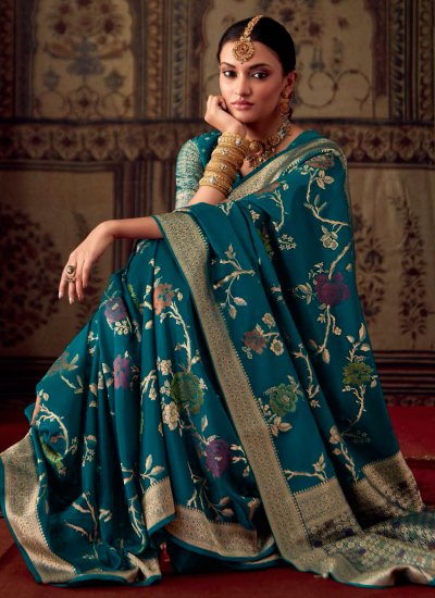 Striking Weaving Blue Contemporary Saree