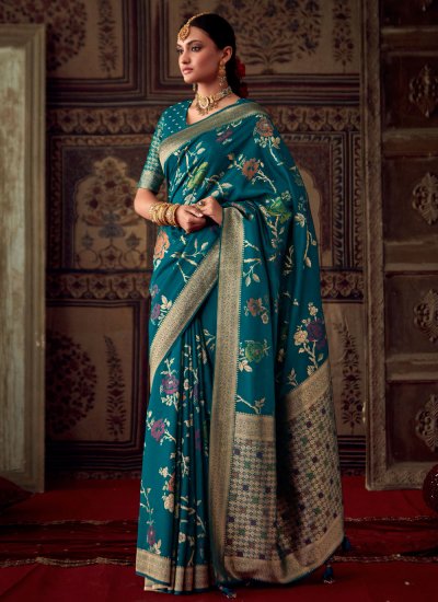Striking Weaving Blue Contemporary Saree