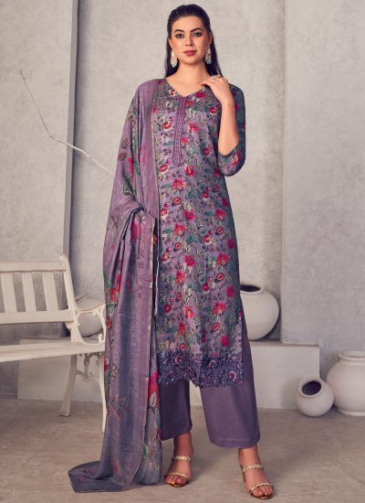 Stunning Digital Print Pashmina Purple Designer Salwar Kameez