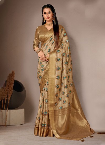 Stupendous Bhagalpuri Silk Mustard Designer Saree