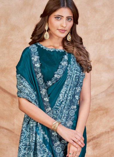 Teal Embroidered Reception Classic Saree
