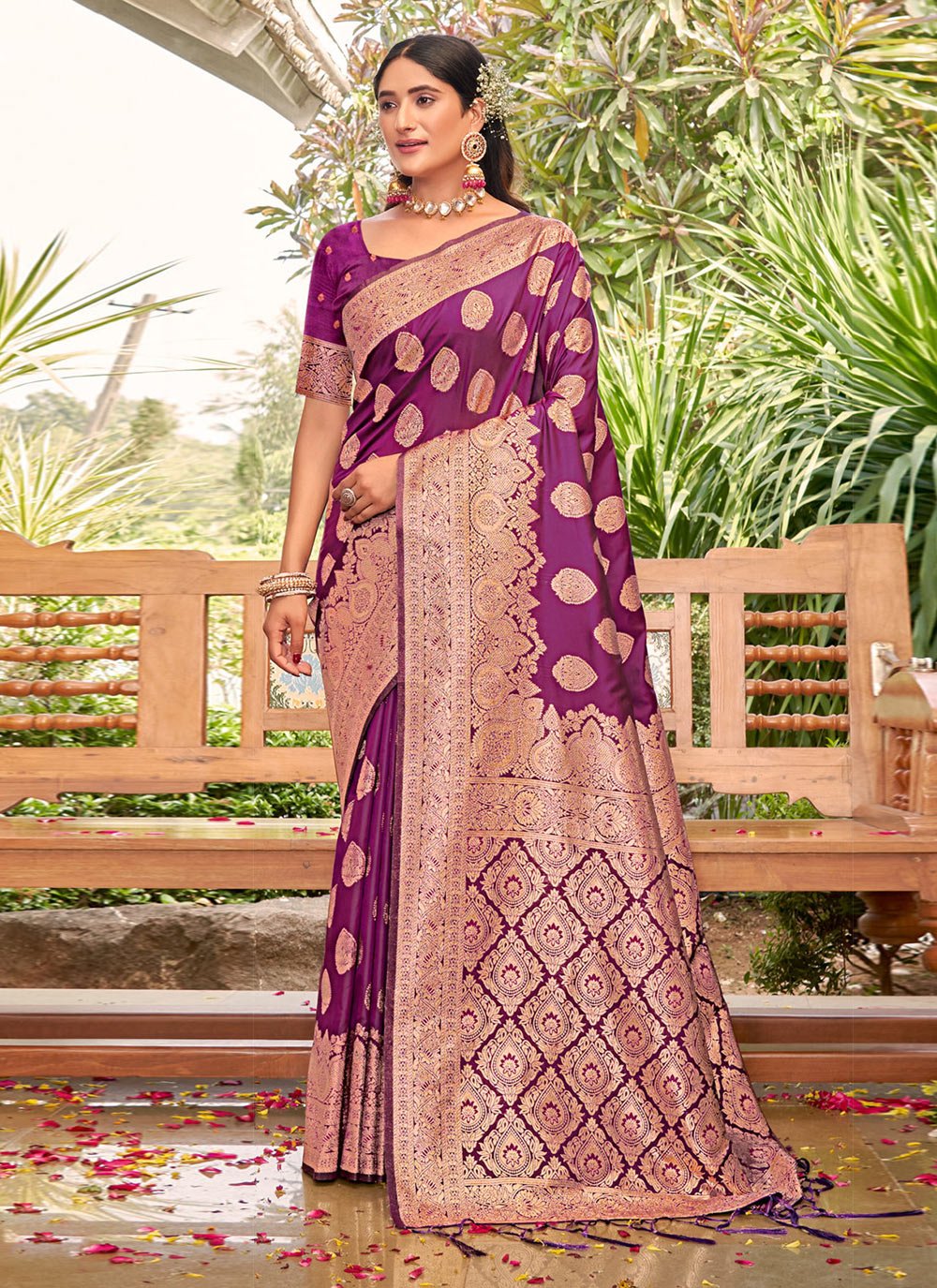 Thrilling Purple Weaving Banarasi Silk Classic Designer Saree - Sale