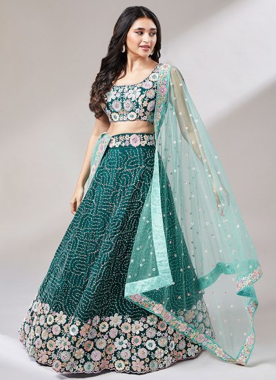 Buy Bollywood Model Light green and Pink Banarasi satin lehenga in UK, USA  and Canada