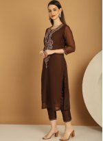 Transcendent Chanderi Brown Embroidered Designer Salwar Suit