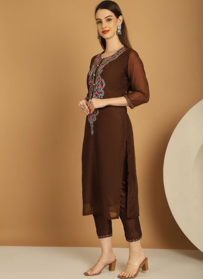 Transcendent Chanderi Brown Embroidered Designer Salwar Suit