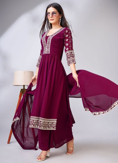 Trendy Salwar Kameez Sequins Faux Georgette in Pink