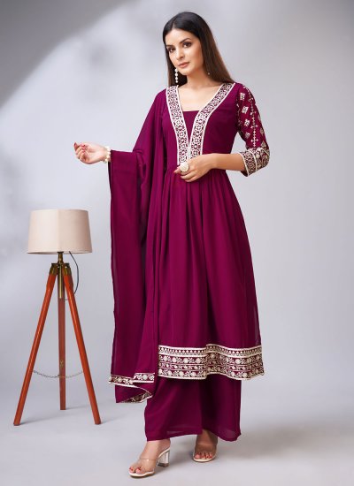 Trendy Salwar Kameez Sequins Faux Georgette in Pink