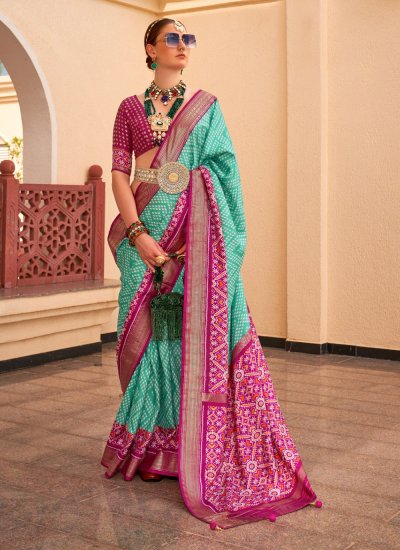 Turquoise Engagement Silk Designer Traditional Saree