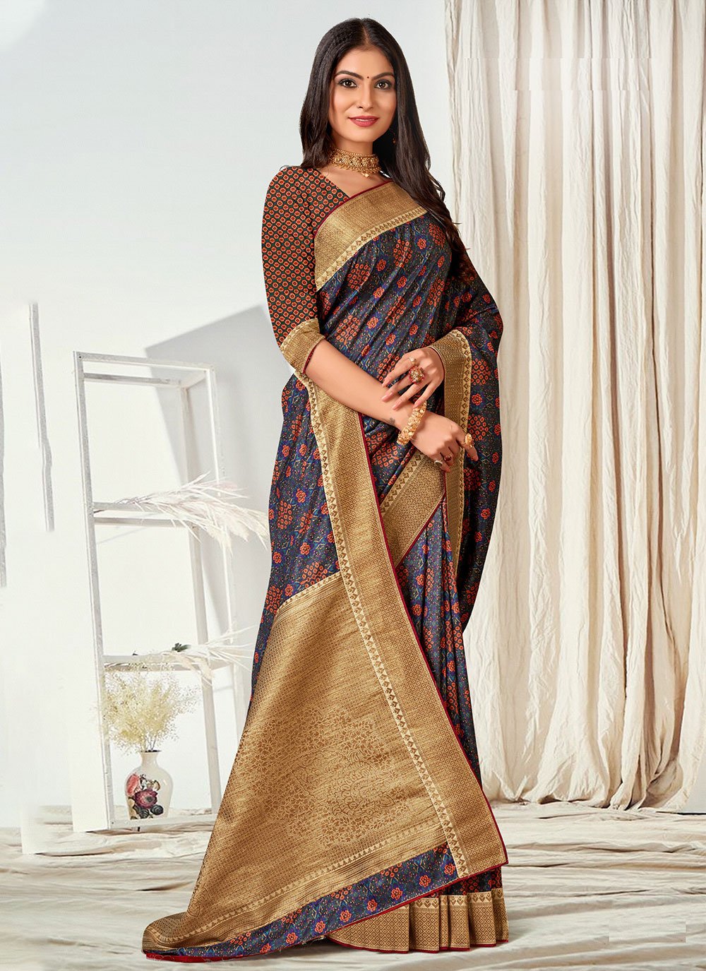 Maroon Blue Tussar Silk Saree - SambalpuriKart