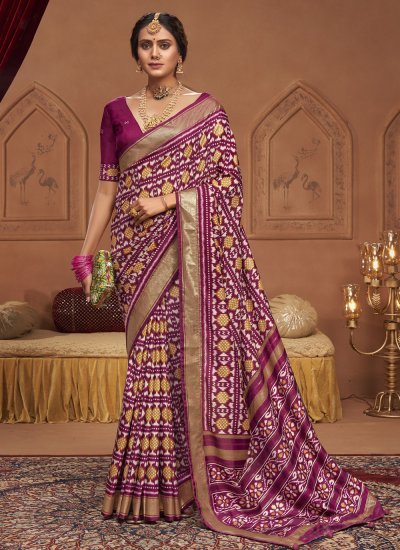 Tussar Silk Purple Printed Classic Saree