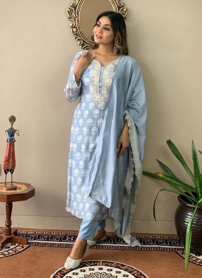 Viscose Embroidered Blue Trendy Salwar Kameez