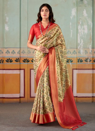 Vivid Multi Colour Handloom silk Contemporary Saree