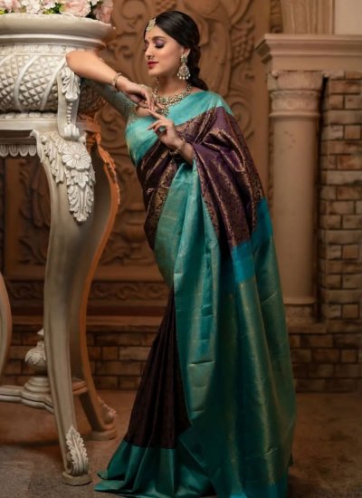 Weaving Banarasi Silk Classic Saree in Multi Colour