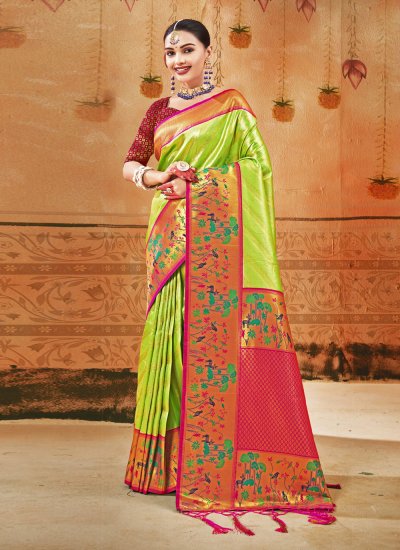 Weaving Silk Traditional Designer Saree in Green
