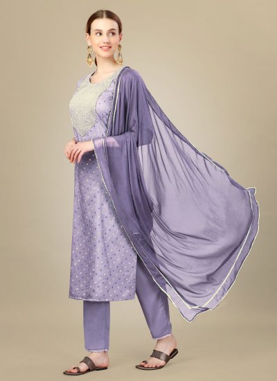 Whimsical Purple Embroidered Silk Blend Trendy Salwar Suit