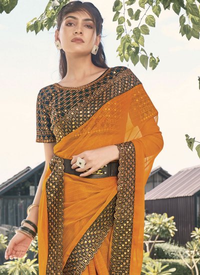 Yellow Embroidered Classic Saree