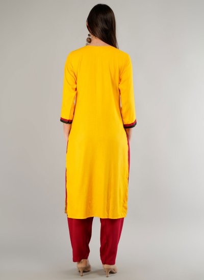 Yellow Patchwork Casual Pant Style Suit