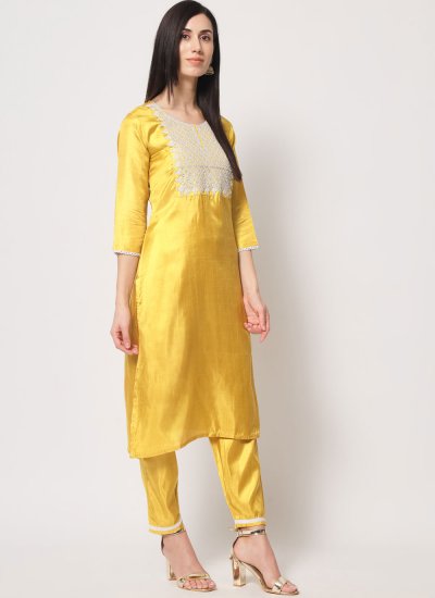 Yellow Silk Pant Style Suit