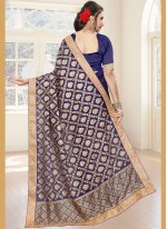 Attractive Embroidered Work Blue Classic Saree