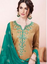 Dainty Embroidered Work Beige and Sea Green Designer Patiala Suit