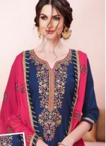 Glossy Cotton   Hot Pink and Navy Blue Designer Patiala Suit