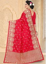Sumptuous Red Embroidered Work Art Silk Designer Traditional Saree