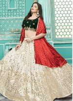 A Line Lehenga Choli Embroidered Georgette in Off White