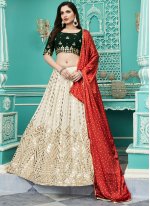 A Line Lehenga Choli Embroidered Georgette in Off White