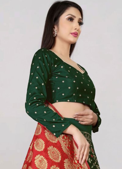 A Line Lehenga Choli Jacquard Work Banarasi Silk in Green