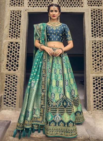 A Line Lehenga Choli Resham Banarasi Silk in Multi Colour