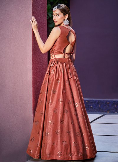 A Line Lehenga Choli Sequins Art Silk in Brown