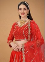 A Line Lehenga Choli Sequins Faux Georgette in Red
