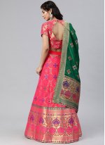 A Line Lehenga Choli Woven Banarasi Silk in Rose Pink