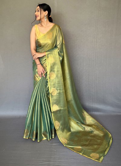Absorbing Silk Weaving Green Trendy Saree