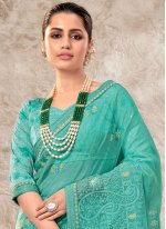 Absorbing Turquoise Party Designer Saree