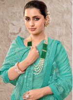 Absorbing Turquoise Party Designer Saree