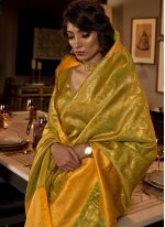 Absorbing Weaving Silk Green Traditional Designer Saree