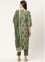 Abstract Print Cotton Pant Style Suit in Green