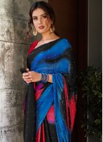 Abstract Print Satin Silk Saree in Multi Colour