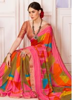 Abstract Print Weight Less Casual Saree in Multi Colour