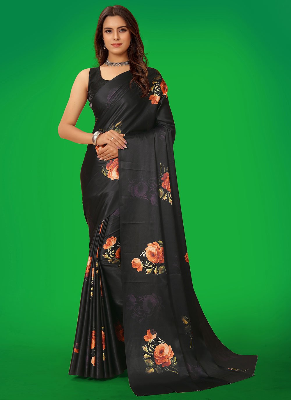 Purple Casual Wear Printed Satin Saree SARV166506