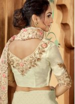 Adorable Embroidered Satin Off White Designer Saree