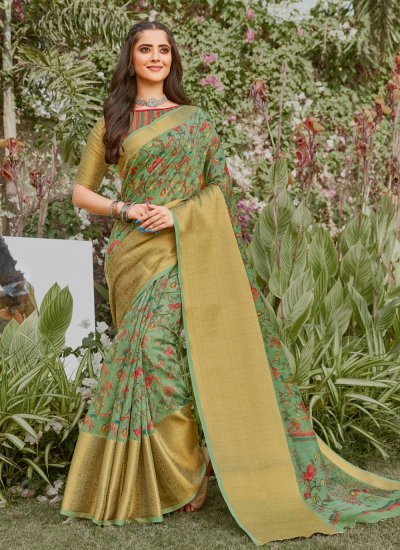 Adorable Green Printed Saree