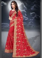 Adorable Resham Silk Red Classic Saree