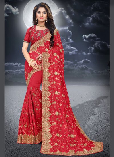 Adorable Resham Silk Red Classic Saree