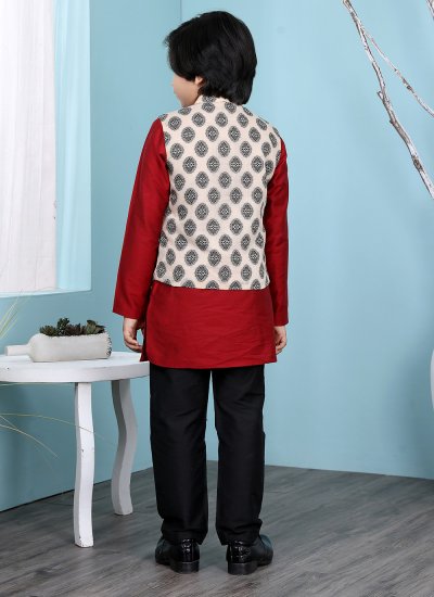 
                            Adorning Cotton Silk Beige and Maroon Kurta Payjama With Jacket