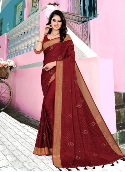 Adorning Maroon Satin Silk Contemporary Saree