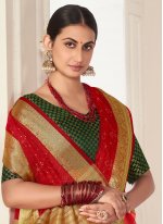 Adorning Red Embroidered Organza Trendy Saree