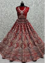 Adorning Velvet Red Zari Trendy Lehenga Choli