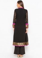 Aesthetic Black and Purple Embroidered Faux Georgette Party Wear Kurti